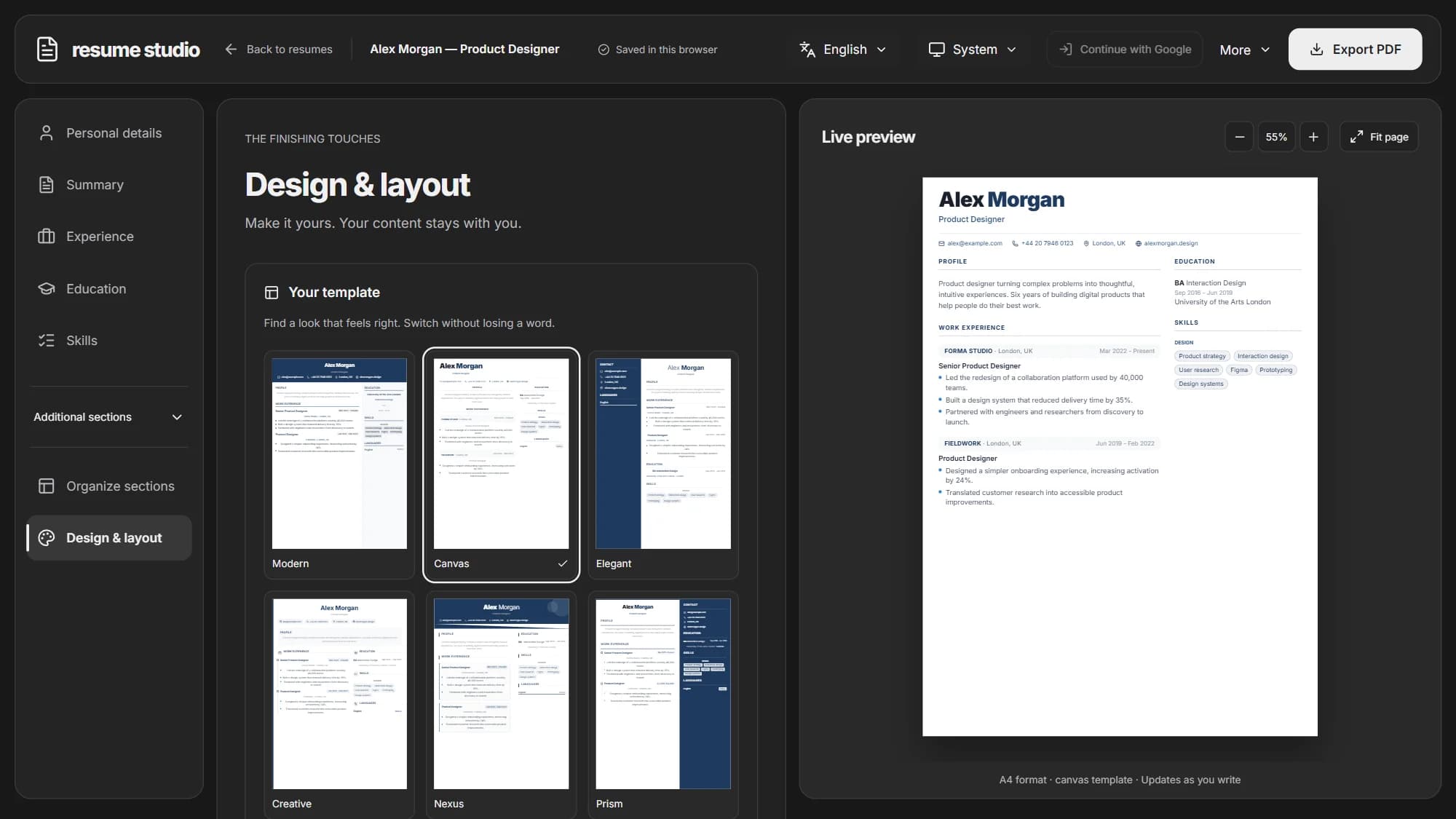 Resume Studio screen 4