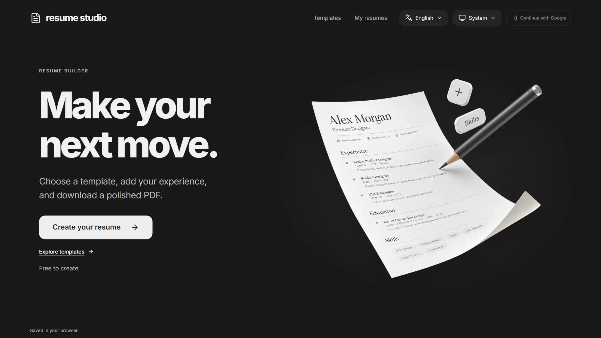 Resume Studio screen 1