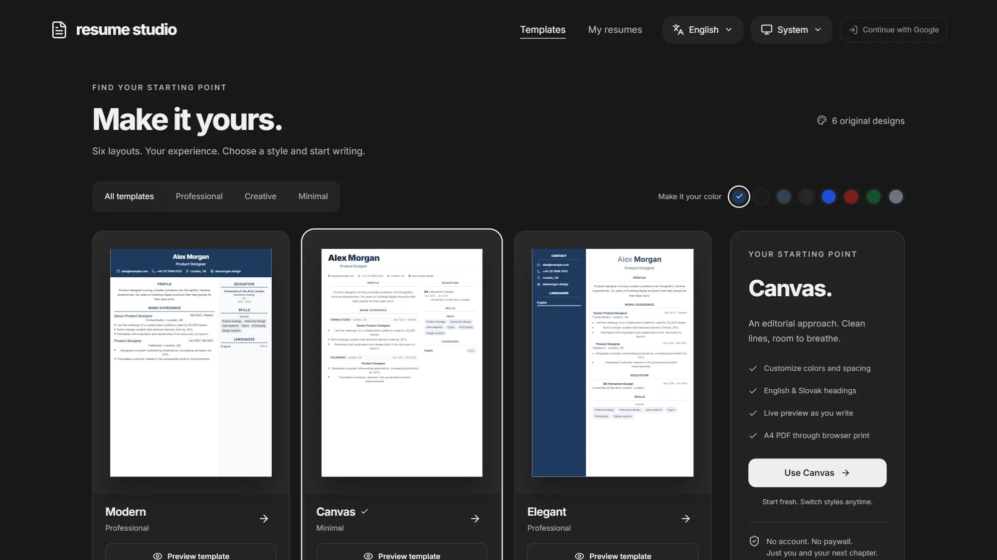 Resume Studio screen 2